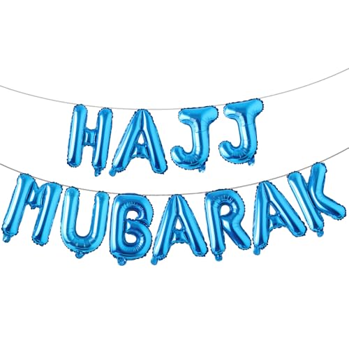 HAJJ MUBARAK Party Balloon for Festival Gathering Decorations Eid Mubarak Party Supplies Decorations (HAJJ MUBARAK Blue) - color: Hajj Mubarak Blue