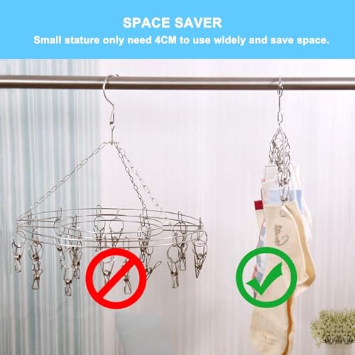 Clothes Drying Rack with 10 Clips, 2 Pack Laundry Drying Rack with Clothes-pegs, Stainless Steel Underwear Hangers for Drying Socks, Bras, Towel, Baby Clothes Hanger Windproof Hanging Clothes Pins - size: 2 Pack