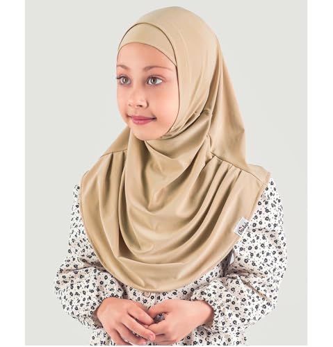 Modefa Islamic Girl Child Practical Amira Hijab Two Piece Muslim Scarf & Bonnet - Instant Easy Hijab - color: Beige