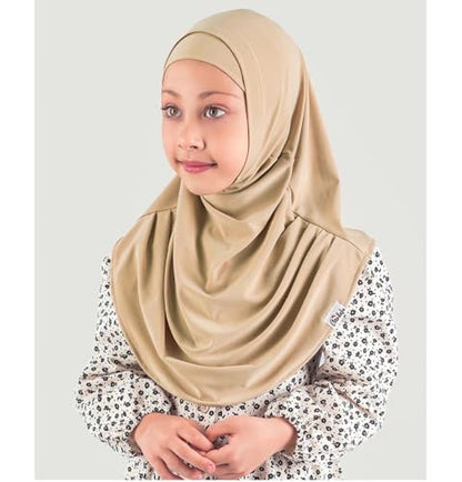 Modefa Islamic Girl Child Practical Amira Hijab Two Piece Muslim Scarf & Bonnet - Instant Easy Hijab - color: Beige