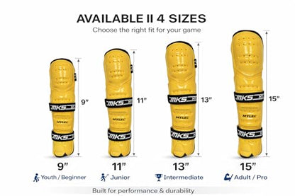 MyLec MK5 Street/DEK Shin Pad, Lightweight & Durable Hockey Accessories, 360° Straps, Hard Front Shells, Breathable Material, Metatarsal Padding Ice Hockey Shin Guards, Foam Rubber - color: Gold, size: 15"