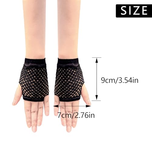 Short Fishnet Gloves for Women Fingerless Mesh Fishing Net Gloves 80s Fish Net Arm Sleeves Halloween Party Cosplay Costume - color: Black