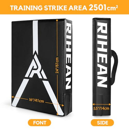 Martial Arts Kicking Shields - Kick Pad for Muay Thai, Taekwondo, Football, Basketball, Hockey Training - Denser Foam, Long Lasting PU Leather Kick Shield - style: 16x24in Black