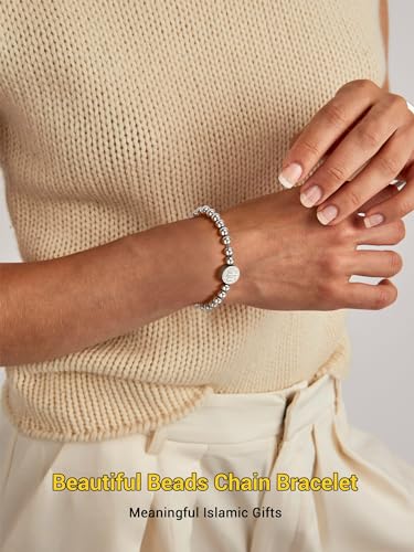 PROSTEEL Allah Bracelet, Muslim Islamic Jewelry Religious Islam Arabic God Charm Stainless Steel Beads Chain Bracelet, fits wrist from 5.9'' to 7.9'', Come with Box - color: 04 silver-beads chain