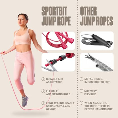 SPORTBIT Adjustable Jump Rope for Fitness and Exercise | Fitness and Exercise, Cardio, Boxing, and Weight Loss, Speed Rope, Men & Women - color: Magenta
