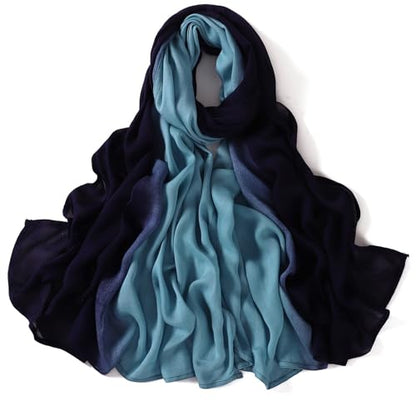 Premium Ombre Viscose Hijab Scarf for Women Muslim Lightweight Gradient Color Shade Hair Wraps Long Hijabs Scarves - color: Blue