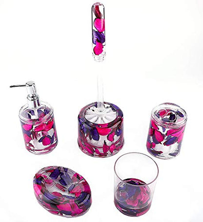 5 Piece Acrylic Liquid 4D Floating Motion Bathroom Vanity Accessory Set Garden Theme Leaf Toothbrush Holder, Tumbler, Soap Dispenser, Soap Dish, Toiletbrush Holder Set - size: 5-piece, style: Leaf