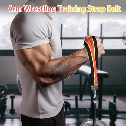 Double-Sewn Thick Arm Wrestling Training Strap with Stainless Steel Triangular Buckle – Durable Arm Wrestling Belt for Free Weights and Cable Machine Training - color: Orange