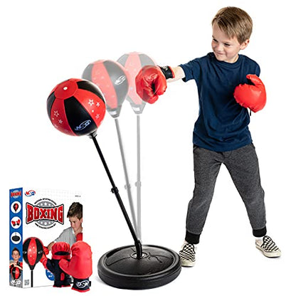 NSG Punching Bag for Kids & Boxing Gloves Set - Adjustable Freestanding Speed Bag with Spring-Loaded Stand, Junior Boxing Gloves & Hand Pump - Portable, Easy Assembly for Boys, Teens, Toddlers Ages 4+