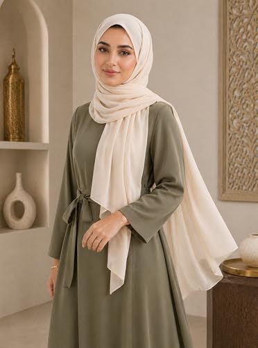 Women’s Chiffon Hijab Scarf - Heavyweight Solid Color Shawl & Wrap, Soft Breathable Headwrap for All Seasons - color: Mcgjxfs2604-beige