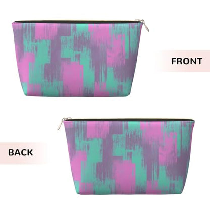 Leather Makeup Bag for Purse, Waterproof Small Toiletry Bag with Zipper, Cute Cosmetic Bags for Women, Pink Teal Purple Graffiti Travel Pouch - color: Pink Teal Purple Graffiti