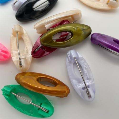 Generic Japanese Jewel Lock Hijab Safety Pins, Plastic Cover Stainless Steel Pins Oval Safety Pin for Safely Locking Clothes Brooch Pins Scarf Clips Set of 16, Pearlescent - color: Pearlescent