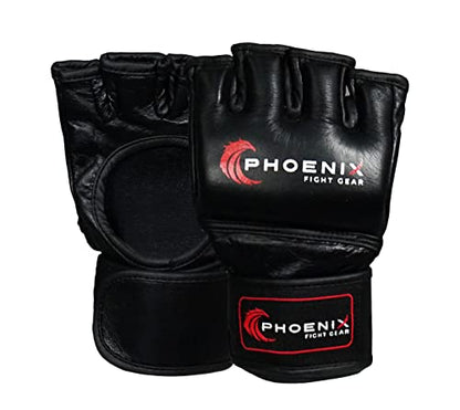 Flight MMA Fight Gloves, Leather Sparring Gloves for MMA & Grappling, Adjustable Wrist Band, Open Palms - color: Black, size: X-Large
