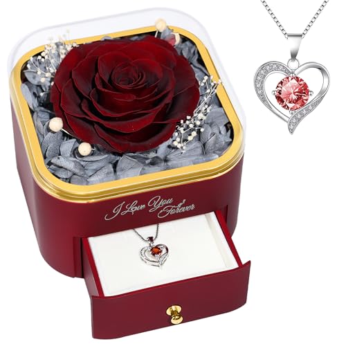 Beferr Mothers Day Forever Rose with Necklace for Mom Birthday Gifts Preserved Roses Eternal Flower for Delivery Fresh Flowers Gifts for Mother Wife Her Grandma Sister Daughter Girls Friends - color: Burgundy