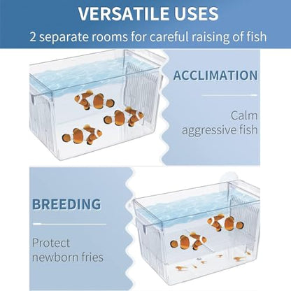1/2 Fish Acclimation Box - Acrylic Hatchery Incubator Tank, Fish Breeder Box with 2 Suction Cups | Easily Install Breeding Isolation Box, Floating Breeding Box for Baby Fishes Shrimp Betta Guppy - size: Small