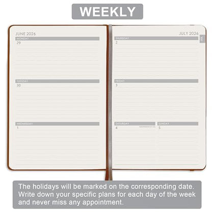 2026-2027 Planner - Academic Planner 2026-2027 Weekly & Monthly, July 2026 - June 2027, 5.75" x 8.25", Saffiano Leather with Thick Paper, Back Pocket with Notes Pages - Brown - color: Brown