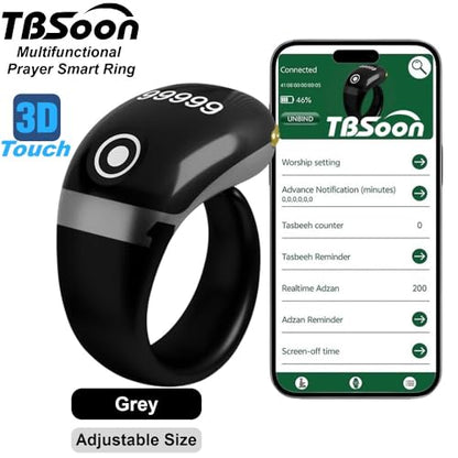 Lightweight Tasbih Smart Ring, Tasbeeh Counters,Prayer Direction Indicator Guide,5 Azan Alarm Clock,Forgiveness,Electronic Rosary,Eid al-Fitr Eid al-Adha Ramadan Gift for men women-Grey Pro with APP - style: Grey Pro
