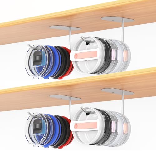 4 Pack Tumbler Lid Organizer, Space Saving Cup Lid Organizer | Yeti/Stanley/Simple Modern Lids Organizer, Self-Adhesive or Drilling Tumbler Lid Hook for Kitchen Organizers and Storage - color: Silver*4