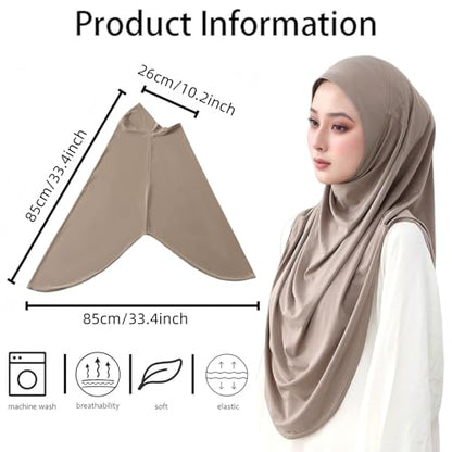 Yeieeo Women's Instant Hijab, Premium Crystal Knit Full Coverage Ready to Wear Long Headscarf, Breathable Stretch Hijab - color: Khaki