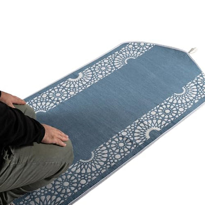 Modefa Turkish Islamic Prayer Mat - Chenille with Foam and Carrying Bag - Intricate Praying Rug Ramadan Eid Gift - Traditional Muslim Janamaz Seccade for Men Women - Mustaqim (Light Blue) - color: Light Blue