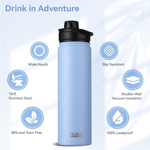 HASLE OUTFITTERS Insulated Water Bottle 22 oz Double Wall Stainless Steel Water Bottle Wide Mouth with Straw Lid & Spout Lid Keeps Cold or Hot(Blue,1) - color: Blue, size: 22 Ounces