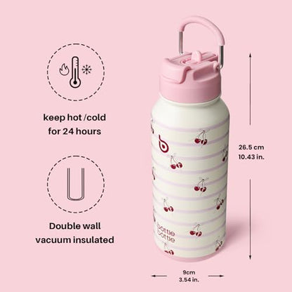 BOTTLE BOTTLE 32oz Insulated Water Bottle with Pill Box | Stainless Steel,Sport Water Bottle, with Straw Dual-use Lid and Pill Box, Design for Gym - color: Happy Cherry