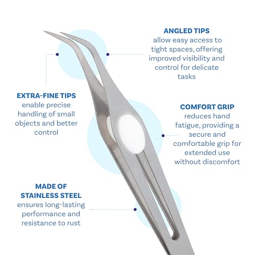 The Beadsmith Angled Precision Tweezer – Multipurpose Stainless Steel Tool w/Curved Tip & Cushion Grip, 6 Inches