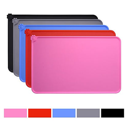 Dog Food Mat, Silicone Dog Cat Bowl Mat, Non Slip Pet Feeding Mat Waterproof Dog Placemat for Small Animals (18.5"x11.8", Pink) - color: Pink, size: 18.5"x11.8"