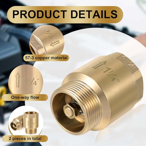 Zonon 2 Pcs 1-1/4 Inch Check Valve One Way Brass Non Return in Line Check Valve with Backflow Prevention NPT Male in FNPT out for Garden Hose Well Pumps Irrigation Systems Chemical Industry - size: 1-1/4 Inch