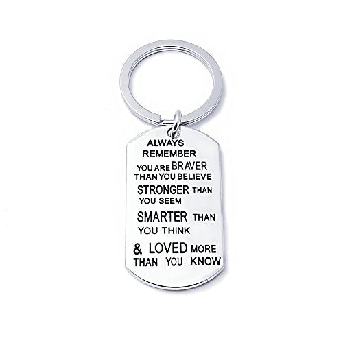 lauhonmin Stainless Steel Key Chain Ring You Are Braver Stronger Smarter Than You Think Pendant Family Friend Gift (Zinc Alloy) - color: Zinc Alloy