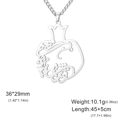 Pomegranate Arabic Calligraphy Necklace Islamic Blessing Love Hope Pendant Persian Muslim Amulet Religious Jewelry Gift for Women - color: Bismillah silver