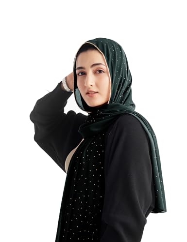 Hijab for Women Premium Chiffon Hijab Rhinestone Hijab Scraf for Women Muslim - color: Dark Green