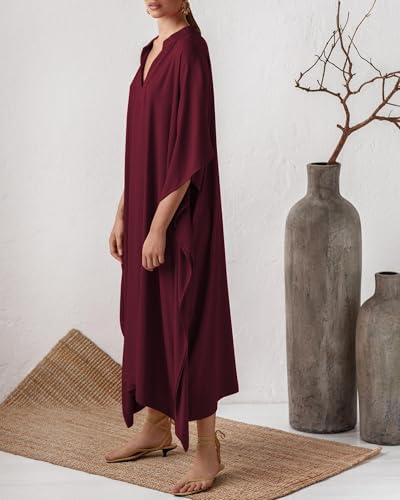 Bsubseach Women Kaftan Dresses Caftan Maxi Dress Swimsuit Cover Up Moomoo - color: B-jujube Red