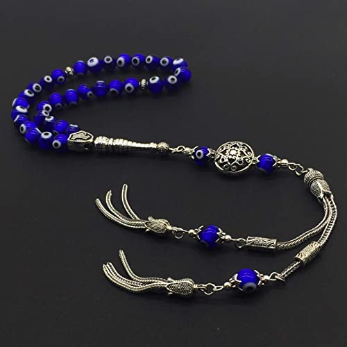 Design - New Long & Stylist Tassels Worry Beads - Prayer Beads (8 mm-33 Beads) Tesbih-Tasbih-Tasbeeh-Misbaha-Subha-Sebha-Sibha-Rosary (Evil Eye - Twin Tassel) - color: Evil Eye - Twin Tassel