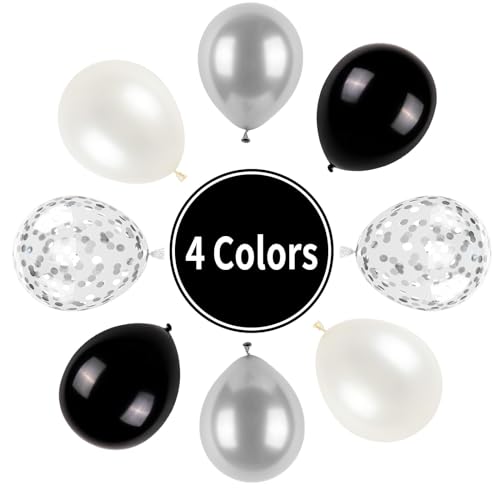 Black and Silver Balloons, Metallic Silver and Black Balloons Pearl Silver Confetti Balloons Party Balloons Chrome Latex Balloons for Kids Adults Birthday Wedding Baby Shower Graduation - color: Black and Silver