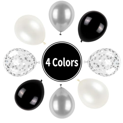 Black and Silver Balloons, Metallic Silver and Black Balloons Pearl Silver Confetti Balloons Party Balloons Chrome Latex Balloons for Kids Adults Birthday Wedding Baby Shower Graduation - color: Black and Silver