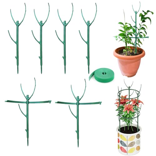 Belit 6 Pack Stackable Twigs, Small Plant Support Stakes & Plant Cage Support Rings for Indoor Outdoor Plants Climbing Plants, Plastic Branches Support Structures,11" - size: 11 Inch-6 Pack