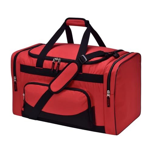 22 inch Gym Bag for Men - 55L Large Travel Duffle Bag Sports Equipment Bag with Multiple Zippered Pockets,Outdoor Workout Duffle Bag for Overnight Weekend - Red - color: Red