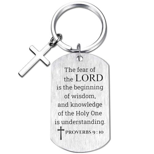 Inspirational Scripture Keychain with Cross - Bible Verse Matte Key Chain Religious Gift for Christian - style: Proverbs 9:10