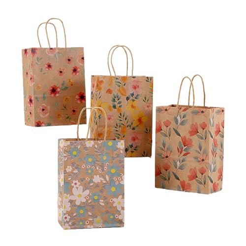 24pcs Floral Pattern Kraft Paper Bag Gift Bags with Handles for Party Favors, Mothers Day, Weddings, Birthday Celebration, Baby Shower,8.26×5.9×3.14inch - color: flower