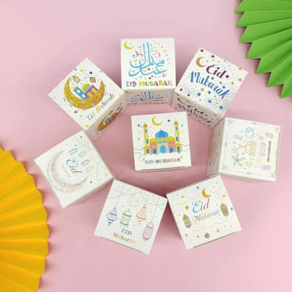 16 Pcs Eid Mubarak Candy Box Ramadan Gift Boxes Muslim Party Favor Boxes Paper Gift Box for Eid Islamic Party Decorations