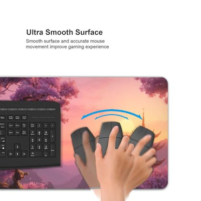 XXL Gaming Mouse Pad 35.4x15.7 Inch, Large Extended Desk Mat | Cherry Blossom Design, Non-Slip Rubber Base, Water-Resistant Surface and Stitched Edges for Gaming, Office & Home - color: Cherry Blossom