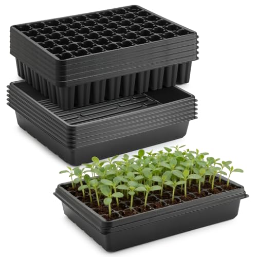 RooTrimmer 5 Pack Seedling Starter Trays No Holes and 5 Pack 54 Cell Seed Starter Trays Extra Deep 2.8" - Heavy Duty Plastic Nursery Trays for Seed Germination & Plant Propagation (5 Sets) - size: 54 Cells Plug Tray-5P+54 Cells Bottom Tray-5P