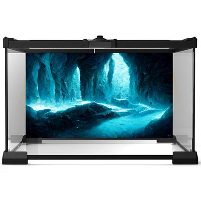 Rock Cave Aquarium Background Futuristic Sci-Fi Cave with Cyan Crystals Lights Terrarium Backgrounds Abstract Cyan Rock Cave Fish Tank Background Cave with Sunbeams Reptile Tank Backgrounds 30x18in - color: Blue, size: 30(W)x18(H)inches/ 75(W)*45cm(H)