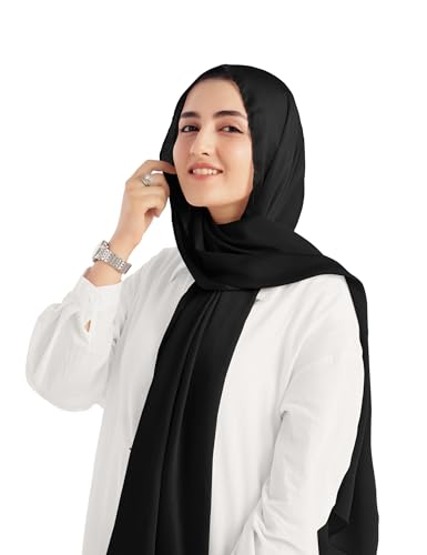 Satin Crepe Hijab Scarf for Women - color: Black