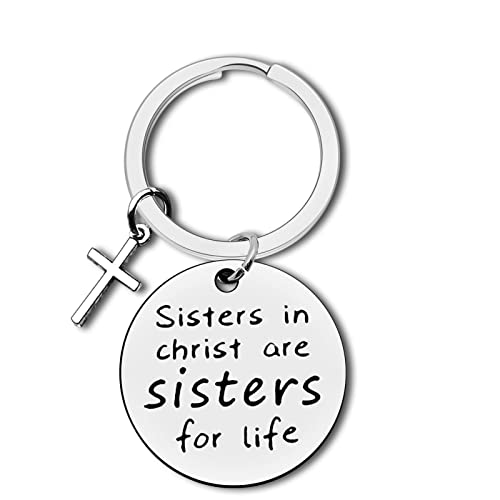 Dabihu Christian Gift Keychain Religious Gift Bible Verse Keyring Baptism Christmas Easter Birthday First Communion Gift - color: Silver Keychain for Sisters in Christ Are Sisters for Life
