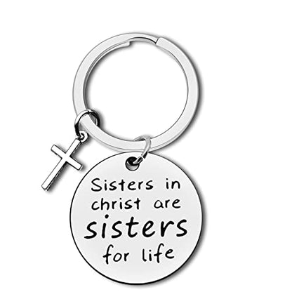 Dabihu Christian Gift Keychain Religious Gift Bible Verse Keyring Baptism Christmas Easter Birthday First Communion Gift - color: Silver Keychain for Sisters in Christ Are Sisters for Life