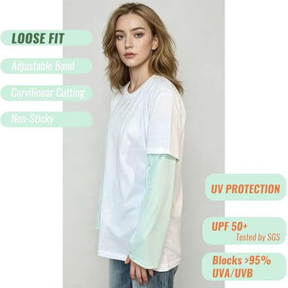 UPF 50+ Sun Protection Arm Sleeves Elastic band Adjustable Cuff Loose Fit Non-Sticky Airflow Friendly Outdoor - color: Green, size: Small