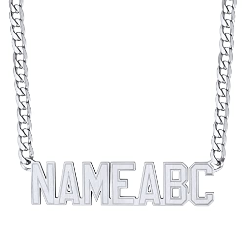 Custom4U Personalized Cuban Link Chain for Women, Silver/Black/Gold Plated Stainless Steel Cuban Chain Men Names Necklace, Customized Gift for Her(with Gift Box) - color: E-01-Silver, size: 22 Inches