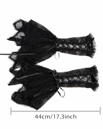 L'VOW Women's 1 Pair Gothic Black Lace Sleeves Witch Gloves Victorian Lace Arm Sleeve Vampire Accessory - color: E Black
